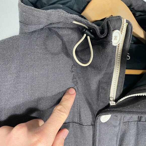 Beams Button Up Wool Hooded Utility Puffer Parka Gray mens size JPN medium - Picture 8 of 11